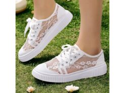 Floral Lace Wedding Sneakers for Women – Casual Bridal Shoes with Comfortable Sole and Lace-Up Design 2025 - TheIslandCowGirl