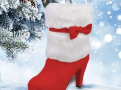 Women's Red Christmas Boots with Faux Fur Cuff and Bow Accent | Winter Heeled Festive Footwear 2025 - TheIslandCowGirl