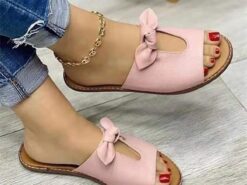 Women's Pink Slip-On Sandals with Bow Accent and Open-Toe Design – Cute and Comfortable Casual Footwear for Summer 2025 - TheIslandCowGirl