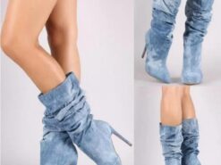 Women's Slouchy Suede Stiletto Boots, High Heel Pointed Toe Mid-Calf Boots in Multiple Colors for Stylish Fall and Winter Outfits 2025 - TheIslandCowGirl