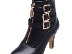 Women's Fashion High Heel Ankle Boots with Buckles and Zipper – Stylish Faux Leather Stiletto Boots for Fall and Winter 2025 - TheIslandCowGirl