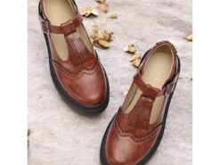 Women's Brown T-Strap Mary Jane Shoes with Brogue Detailing and Chunky Sole - Vintage Style Flats for Casual and Everyday Wear 2025 - TheIslandCowGirl