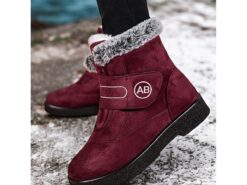 Women's Burgundy Winter Snow Boots with Faux Fur Lining, Velcro Strap, and Non-Slip Sole - Warm and Comfortable Footwear for Cold Weather 2025 - TheIslandCowGirl