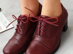 Women's Oxfords Brogue Plus Size Party Outdoor Daily Solid Color Summer Block Heel Chunky Heel Round Toe Elegant Vacation Vintage PU Lace-up Black Red - TheIslandCowGirl