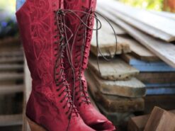 Vintage Red Lace-Up Western Cowboy Boots - Women's Knee-High Leather Boots for Country and Western Events 2025 - TheIslandCowGirl