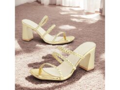 Women's Gold Strappy Open-Toe Heeled Sandals with Braided Detailing – Elegant and Comfortable for Formal or Casual Events 2025 - TheIslandCowGirl