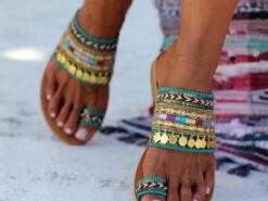 Women's Boho Style Beaded Sandals with Colorful Straps and Toe Ring – Summer Open-Toe Flats for Casual Beach Wear 2025 - TheIslandCowGirl