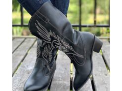 Women's Western Cowboy Boots – Classic Mid-Calf Brown Faux Leather with Embroidered Design, Perfect for Casual Wear, Festivals, and Country Outfits 20 - TheIslandCowGirl
