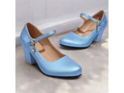 Women's Light Blue Mary Jane Heels with Decorative Buckle Strap and Block Heels – Elegant Footwear for Parties and Formal Events 2025 - TheIslandCowGirl