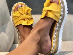 Yellow Women's Platform Sandals with Bow Detail and Woven Espadrille Sole for Stylish Summer Wear 2025 - TheIslandCowGirl