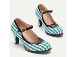 Women's Green Gingham Mary Jane High Heels with Buckle Strap, Retro Style for Vintage-Inspired Outfits and Costume Parties 2025 - TheIslandCowGirl
