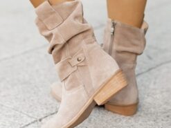 Women's Casual Beige Faux Suede Slouchy Ankle Boots with Buckle Detail - Perfect for Everyday Wear, Autumn Outings, and Casual Gatherings 2025 - TheIslandCowGirl