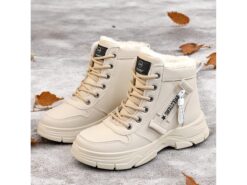 Women's Lace-Up Ankle Boots with Warm Fur Lining – Stylish Beige Winter Boots for Outdoor Cold Weather Comfort 2025 - TheIslandCowGirl