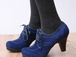 Women's Blue and Green Suede Lace-Up Heeled Oxford Shoes - Vintage-Inspired Platform Ankle Boots for Casual and Dressy Outfits 2025 - TheIslandCowGirl