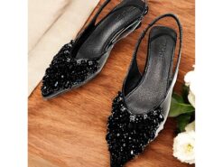 Slingback Wedding Shoes with Beaded Detail for Women - Ivory Crystal-Embellished Flats for Bridal Occasions 2025 - TheIslandCowGirl