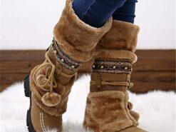 Women's Winter Faux Fur Boots with Decorative Pom-Poms and Beaded Trim - Perfect for Cold Weather and Casual Wear 2025 - TheIslandCowGirl