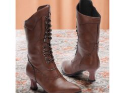 Women's Brown Victorian Lace-Up Boots with Mid Heel - Vintage-Style Retro Footwear for Cosplay, Events & Daily Elegance 2025 - TheIslandCowGirl