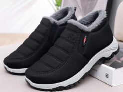 Women's Black Slip-On Winter Shoes with Plush Lining and Non-Slip Sole - Waterproof and Warm Outdoor Footwear 2025 - TheIslandCowGirl