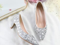 Women's Gold Rhinestone Embellished Pointed Toe Kitten Heels – Luxury Bridal or Evening Party Shoes 2025 - TheIslandCowGirl