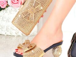 Women's Gold Rhinestone-Embellished Heels with Matching Clutch Bag – Elegant Open-Toe Sandals for Weddings & Special Occasions 2025 - TheIslandCowGirl