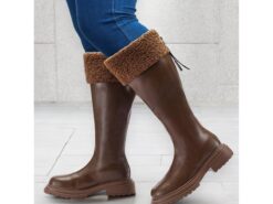 Women's Extra Wide Calf Brown Knee-High Boots with Faux Fur Cuff – Cozy Winter Footwear with Rugged Sole for Outdoor Comfort 2025 - TheIslandCowGirl