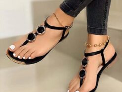 Women's Black Rhinestone Embellished Flat Sandals – Stylish Summer Footwear for Casual and Beach Wear 2025 - TheIslandCowGirl