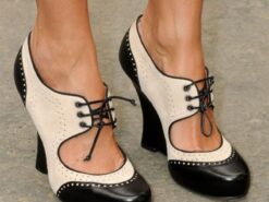 Women's Black and White Vintage Oxford Heels with Lace-Up Design, Retro Chunky Heel Shoes for Formal and Casual Wear 2025 - TheIslandCowGirl