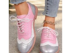 Women's Multicolor Oxford Shoes, Retro Wingtip Design with Green, Pink, and Purple Panels, Casual Lace-Up Brogues for Fashion and Daily Wear 2025 - TheIslandCowGirl