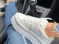Women's White Platform Lace-Up Sneakers with Chunky Sole - Trendy Casual Shoes for Streetwear and Everyday Style 2025 - TheIslandCowGirl