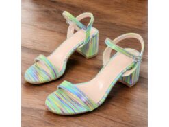 Women's Rainbow Striped High Heel Sandals with Adjustable Ankle Strap – Vibrant Fashion Shoes for Parties, Casual Outings and Summer Events 2025 - TheIslandCowGirl