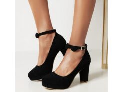 Women's Black Suede Block Heel Dress Shoes with Ankle Strap - Elegant High Heels for Formal Occasions 2025 - TheIslandCowGirl