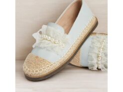 Women's Espadrille Flats with Pearl and Lace Bow Detailing, Elegant Vintage Style Slip-On Shoes for Casual and Summer Wear 2025 - TheIslandCowGirl
