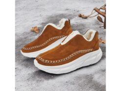 Women's Brown Faux Suede Slip-On Sneakers with Warm Fleece Lining and Chunky Sole – Cozy Winter Casual Shoes for Outdoor Wear 2025 - TheIslandCowGirl