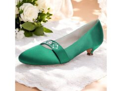 Women's Blue Satin Kitten Heels with Rhinestone Embellishment – Elegant Bridal Shoes for Weddings and Formal Occasions 2025 - TheIslandCowGirl