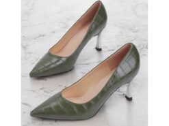 Women's Green Crocodile Embossed Faux Leather Pumps with Stiletto Heel and Pointed Toe - Elegant and Versatile for Work or Night Out 2025 - TheIslandCowGirl