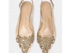 Women's Gold Embellished Pointed Toe Slingback Flats with Crystal Detailing - Luxurious Bridal Shoes for Weddings and Special Events 2025 - TheIslandCowGirl