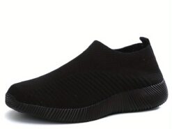 Women's Lightweight Black Slip-On Sneakers - Breathable Mesh Fabric, Comfortable All-Day Wear, Ideal for Work and Casual Outings 2025 - TheIslandCowGirl