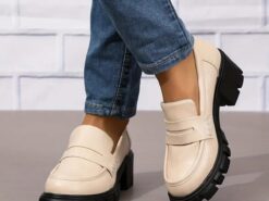 Women's Chunky Heeled Loafers Solid Color Round Toe PU Leather Shoes Versatile Platform Shoes 2025 - TheIslandCowGirl