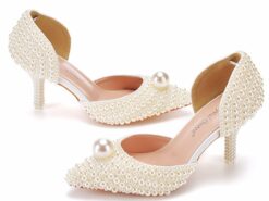 Women's Elegant Pearl-Embellished Pointed Toe Kitten Heel Pumps - Ivory Bridal Shoes with D'Orsay Design and Decorative Pearls 2025 - TheIslandCowGirl