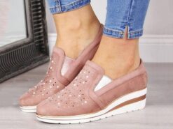 Women's Slip-Ons Plus Size Slip-on Sneakers Outdoor Office Work Solid Color Solid Colored Summer Rhinestone Wedge Heel Round Toe Classic Casual Walkin - TheIslandCowGirl