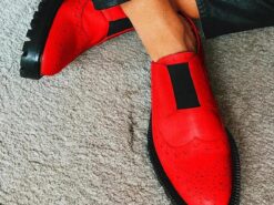 Men's Red Brogue Faux Leather Slip-On Shoes - Vintage Design with Elastic Gussets and Rugged Sole for Formal and Casual Occasions 2025 - TheIslandCowGirl