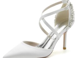 Women's Wedding Shoes Pumps Bridal Shoes Rhinestone Stiletto Pointed Toe Luxurious Satin Cross Strap Wine Black White 2025 - TheIslandCowGirl