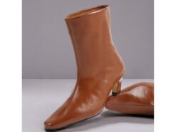 Women's Tan Faux Leather Mid-Calf Boots – Pointed Toe, Slip-On Design, Block Heels, Chic Casual Style for Fall and Winter Outfits 2025 - TheIslandCowGirl