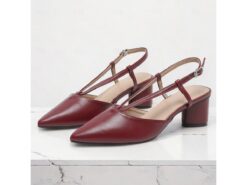 Women's Burgundy Faux Leather Slingback Block Heel Pumps | Comfortable and Versatile for Work or Casual Occasions 2025 - TheIslandCowGirl