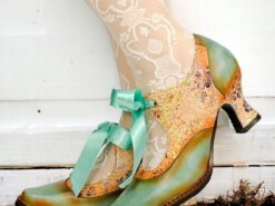 Women's Vintage Floral Lace-Up Heels – Elegant Green & Gold Victorian-Style Shoes for Special Occasions 2025 - TheIslandCowGirl