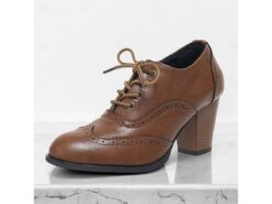 Women's Vintage Lace-Up Brogue Oxford Shoes – Brown Faux Leather Block Heel Dress Shoes for Formal and Casual Occasions 2025 - TheIslandCowGirl