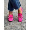 Women's Fuchsia Suede Loafers with Gold Metal Accent – Elegant Slip-On Shoes for Casual or Formal Wear 2025 - TheIslandCowGirl