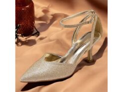 Women's Gold Glitter Pointed Toe High Heel Sandals with Ankle Straps - Elegant Evening Shoes for Parties, Weddings, and Special Occasions 2025 - TheIslandCowGirl