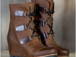 Women's Faux Leather Wedge Boots with Lace-Up Straps - Stylish and Durable Footwear for Outdoor Adventures and Everyday Wear 2025 - TheIslandCowGirl
