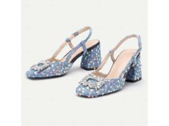 Women's Sequin Embellished Slingback Block Heel Shoes – Sparkly Denim Heels with Crystal Detail for Party and Evening Wear 2025 - TheIslandCowGirl